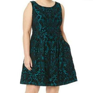 Teal and Black Velvet Sleeveless Fit & Flare Dress, size 18